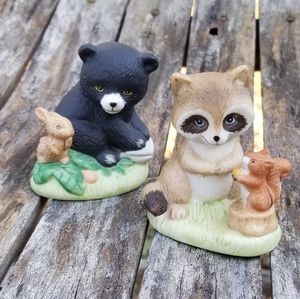 Homco Bear & Raccoon porcelain figurines